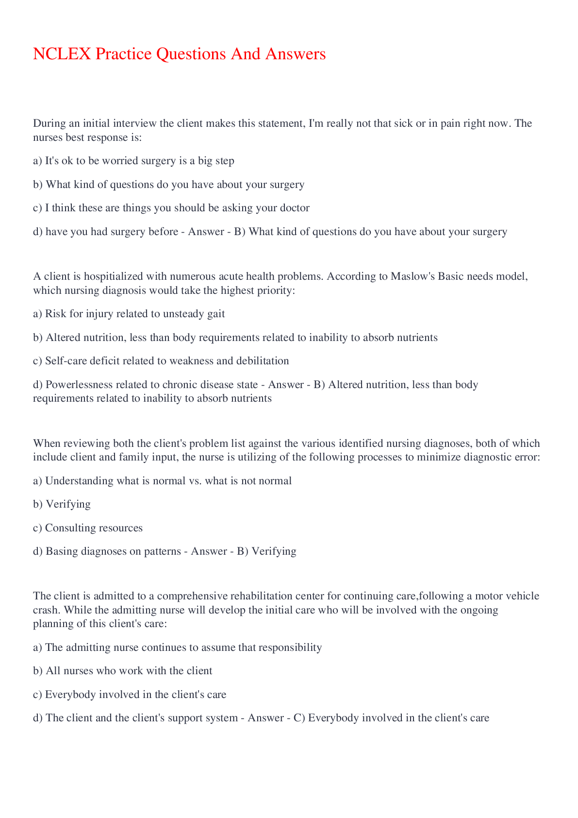 Preview image for NCLEX practice questions And Answers 2022/2023